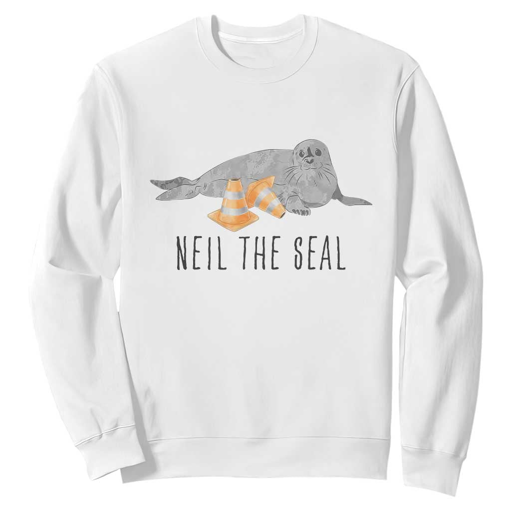 Cute Neil the Seal Traffic Cone Meme Sweatshirt Funny Viral Chaotic Southern Elephant Seal TS02 White Print Your Wear