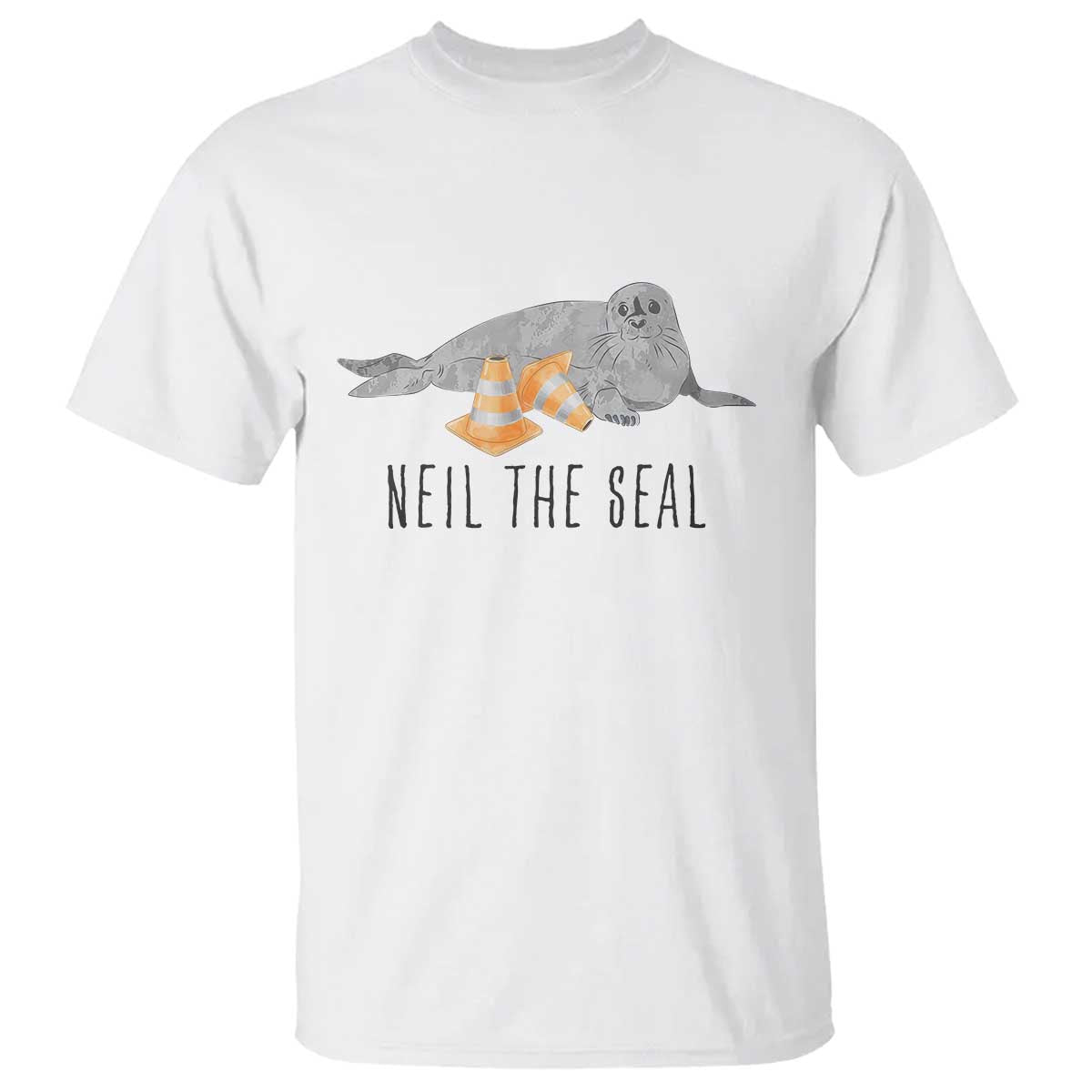 Cute Neil the Seal Traffic Cone Meme T Shirt Funny Viral Chaotic Southern Elephant Seal TS02 White Print Your Wear