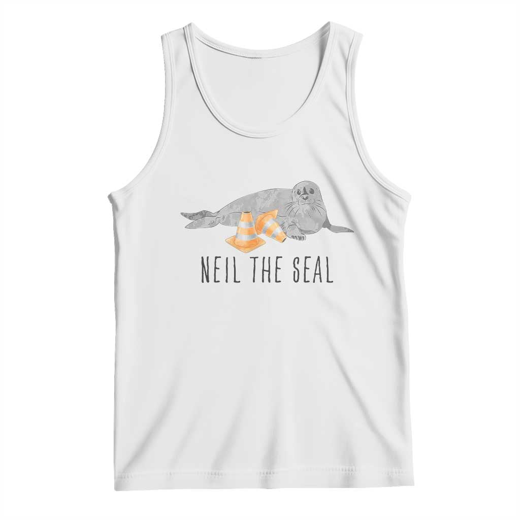 Cute Neil the Seal Traffic Cone Meme Tank Top Funny Viral Chaotic Southern Elephant Seal TS02 White Print Your Wear