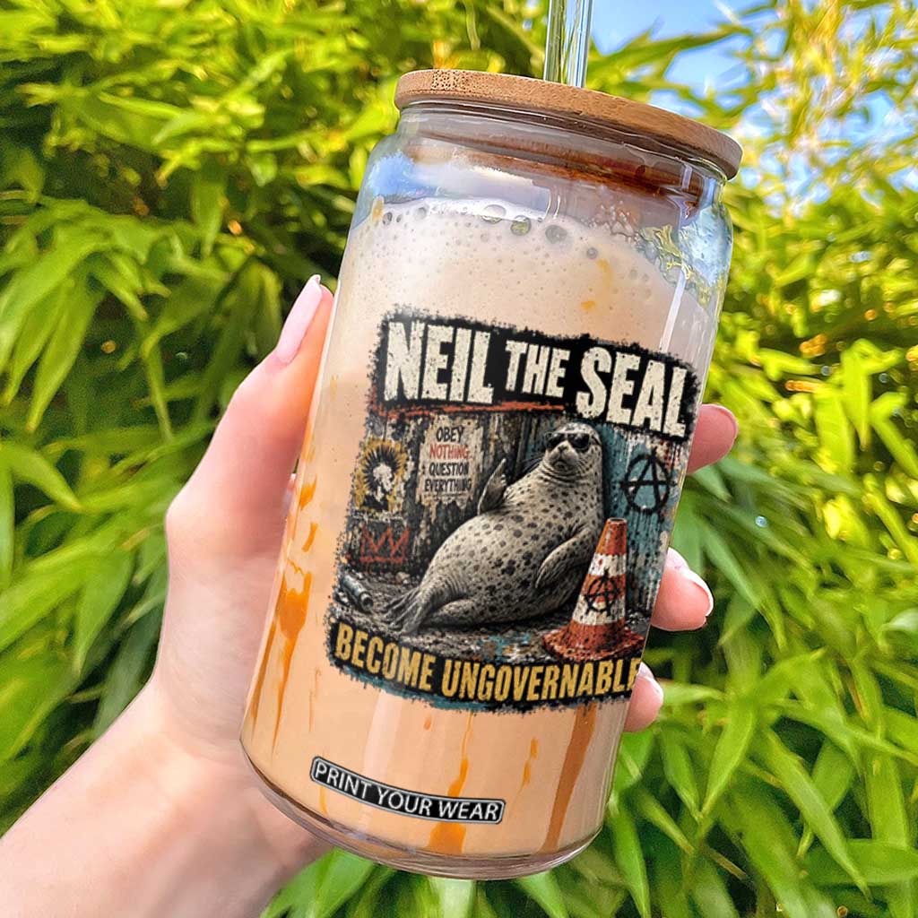 Edgy Neil the Seal Become Ungovernable Graffiti Graphic Glass Can Sarcastic Rebel Viral Chaotic Elephant Seal Sunglasses Meme TS02 Black Print Your Wear