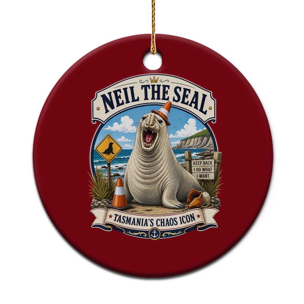 Retro Neil the Seal Tasmanias Chaos Icon Ceramic Ornament Funny Roaring Elephant Seal Traffic Cone Meme TS02 1pc Red Print Your Wear