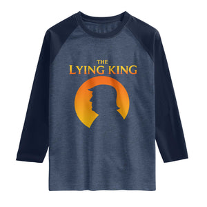 The Lying King Silhouette Sunrise Political Satire Parody Graphic Raglan Shirt TS02 Heather Denim Navy Print Your Wear