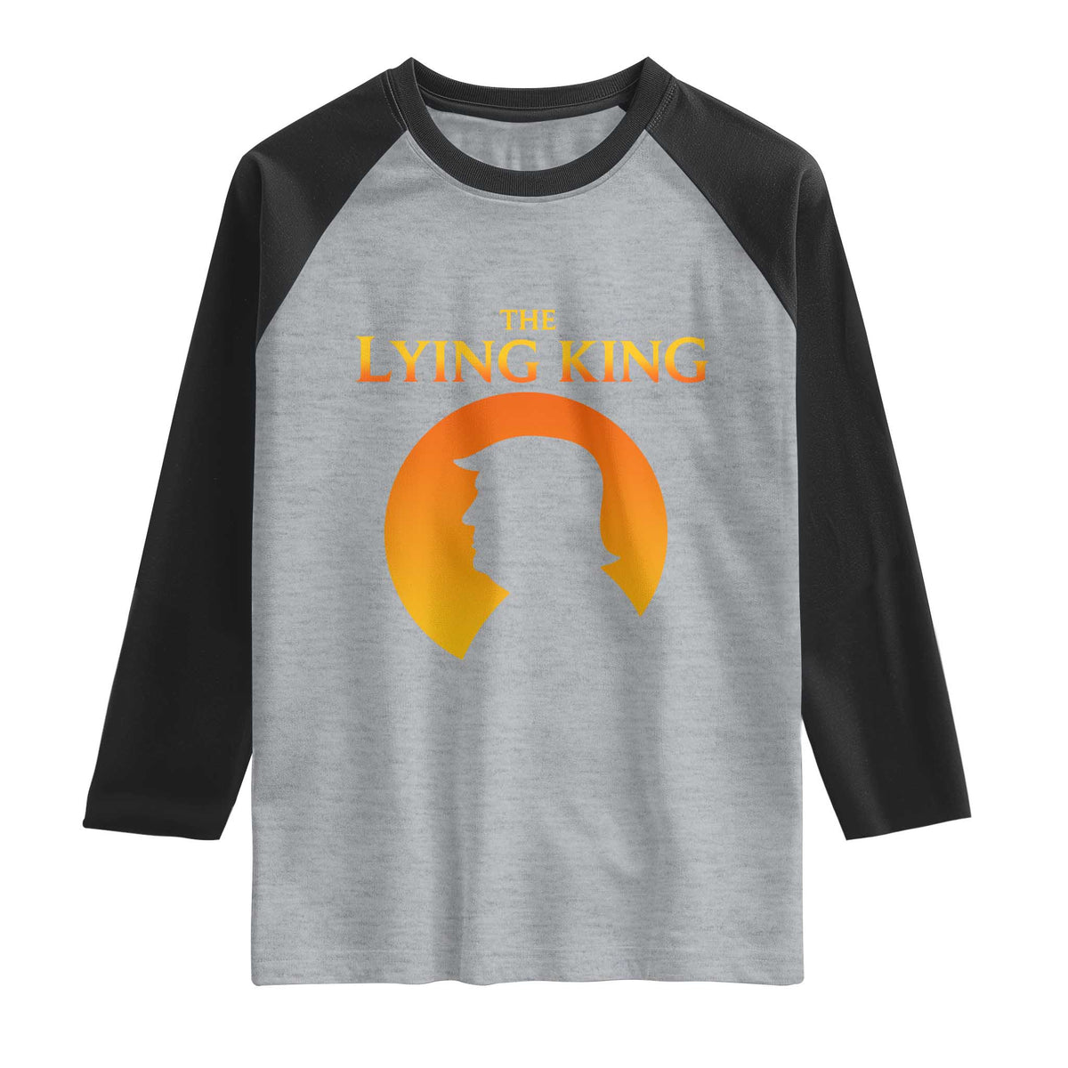 The Lying King Silhouette Sunrise Political Satire Parody Graphic Raglan Shirt TS02 Heather Gray Black Print Your Wear