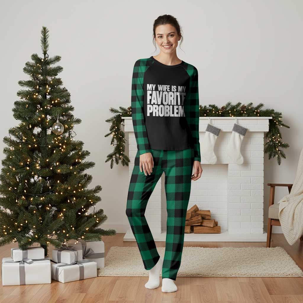 My Wife Is My Favorite Problem Minimalist Typography Plaid Pajama Set Sarcastic Husband Marriage Humor TS02 Green Plaid Print Your Wear