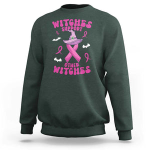 Witch Breast Cancer Warrior Sweatshirt Witches Support Other Witches Halloween Vibe TS02 Dark Forest Green Print Your Wear