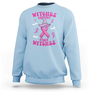 Witch Breast Cancer Warrior Sweatshirt Witches Support Other Witches Halloween Vibe TS02 Light Blue Print Your Wear