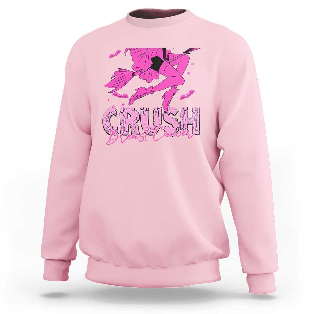 Witch Breast Cancer Sweatshirt Crush Breast Cancer Pink Ribbon Halloween Vibe TS02 Light Pink Print Your Wear