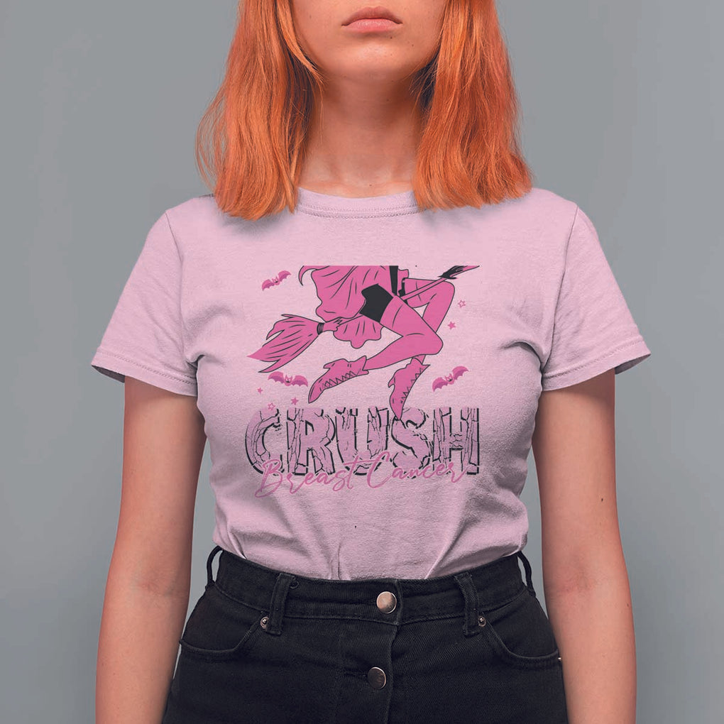 Witch Breast Cancer T Shirt For Women Crush Breast Cancer Pink Ribbon Halloween Vibe TS02 Light Pink Print Your Wear