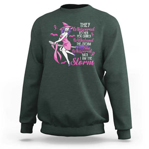 Witch Breast Cancer Sweatshirt I Am The Storm Support Warrior Halloween Vibe TS02 Dark Forest Green Print Your Wear