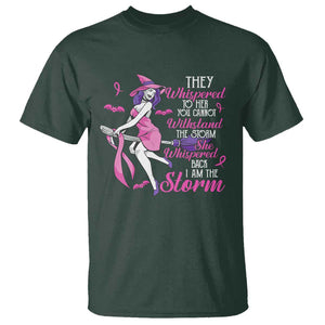 Witch Breast Cancer T Shirt I Am The Storm Support Warrior Halloween Vibe TS02 Dark Forest Green Print Your Wear