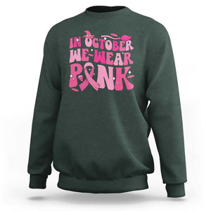 Witch Breast Cancer Sweatshirt In October We Wear Pink Ribbon Halloween Vibe TS02 Dark Forest Green Print Your Wear