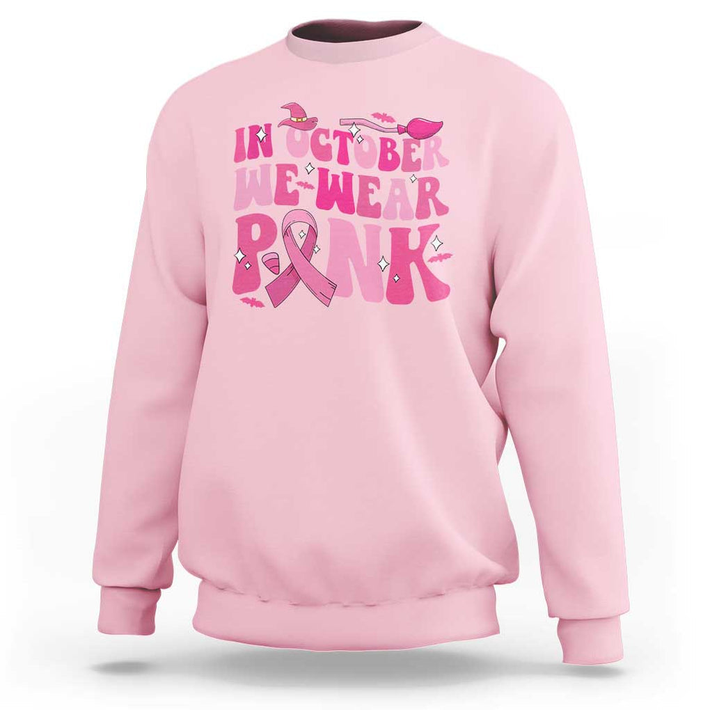 Witch Breast Cancer Sweatshirt In October We Wear Pink Ribbon Halloween Vibe TS02 Light Pink Print Your Wear