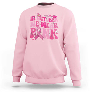 Witch Breast Cancer Sweatshirt In October We Wear Pink Ribbon Halloween Vibe TS02 Light Pink Print Your Wear