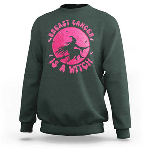 Breast Cancer Is A Witch Sweatshirt Halloween Pink Ribbon Support Warriors TS02 Dark Forest Green Print Your Wear