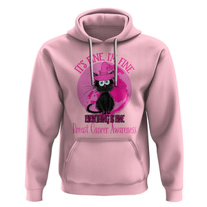 Breast Cancer Cat Hoodie It's Fine I'm Fine Everything's Fine Black Cat Breast Cancer Warrior TS02 Light Pink Printyourwear