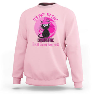 Breast Cancer Cat Sweatshirt It's Fine I'm Fine Everything's Fine Black Cat Breast Cancer Warrior TS02 Light Pink Printyourwear