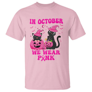 Breast Cancer Cat T Shirt In October We Wear Pink Black Cat Halloween Breast Cancer Awareness TS02 Light Pink Printyourwear