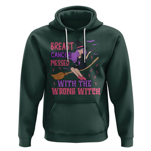 Breast Cancer Witch Hoodie Breast Cancer Messed With Wrong Witch Riding Stick Pink Ribbon Halloween Witch TS02 Dark Forest Green Printyourwear