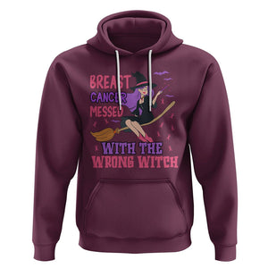 Breast Cancer Witch Hoodie Breast Cancer Messed With Wrong Witch Riding Stick Pink Ribbon Halloween Witch TS02 Maroon Printyourwear