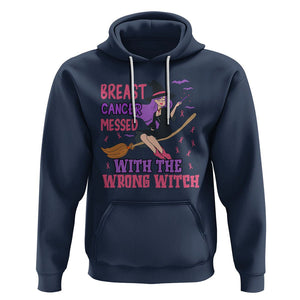 Breast Cancer Witch Hoodie Breast Cancer Messed With Wrong Witch Riding Stick Pink Ribbon Halloween Witch TS02 Navy Printyourwear