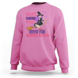 Breast Cancer Witch Sweatshirt Breast Cancer Messed With Wrong Witch Riding Stick Pink Ribbon Halloween Witch TS02 Azalea Printyourwear