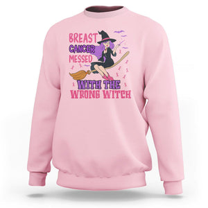 Breast Cancer Witch Sweatshirt Breast Cancer Messed With Wrong Witch Riding Stick Pink Ribbon Halloween Witch TS02 Light Pink Printyourwear