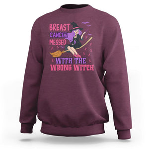 Breast Cancer Witch Sweatshirt Breast Cancer Messed With Wrong Witch Riding Stick Pink Ribbon Halloween Witch TS02 Maroon Printyourwear