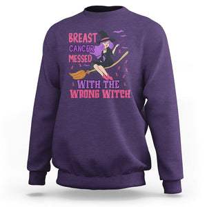 Breast Cancer Witch Sweatshirt Breast Cancer Messed With Wrong Witch Riding Stick Pink Ribbon Halloween Witch TS02 Purple Printyourwear