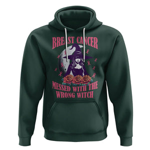 Breast Cancer Witch Hoodie Breast Cancer Messed With Wrong Witch Pink Ribbon Halloween Witch TS02 Dark Forest Green Printyourwear