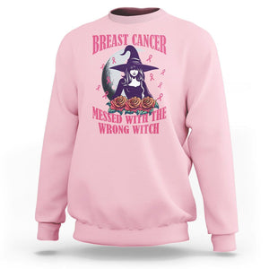 Breast Cancer Witch Sweatshirt Breast Cancer Messed With Wrong Witch Pink Ribbon Halloween Witch TS02 Light Pink Printyourwear