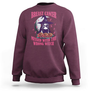 Breast Cancer Witch Sweatshirt Breast Cancer Messed With Wrong Witch Pink Ribbon Halloween Witch TS02 Maroon Printyourwear