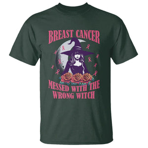 Breast Cancer Witch T Shirt Breast Cancer Messed With Wrong Witch Pink Ribbon Halloween Witch TS02 Dark Forest Green Printyourwear