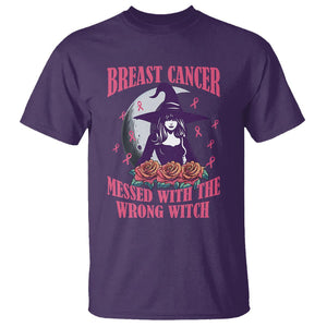 Breast Cancer Witch T Shirt Breast Cancer Messed With Wrong Witch Pink Ribbon Halloween Witch TS02 Purple Printyourwear