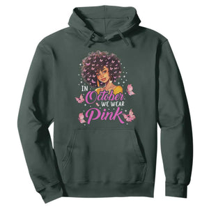 Breast Cancer Awareness Hoodie In October We Wear Pink Ribbon Black Afro Women TS02 Dark Forest Green Printyourwear