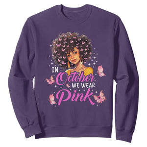 Breast Cancer Awareness Sweatshirt In October We Wear Pink Ribbon Black Afro Women TS02 Purple Printyourwear