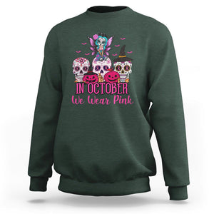 Skull Breast Cancer Sweatshirt In October We Wear Pink Support Squad Breast Cancer Warrior Survivor TS02 Dark Forest Green Printyourwear