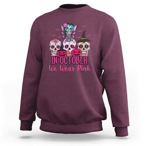 Skull Breast Cancer Sweatshirt In October We Wear Pink Support Squad Breast Cancer Warrior Survivor TS02 Maroon Printyourwear