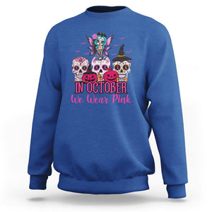 Skull Breast Cancer Sweatshirt In October We Wear Pink Support Squad Breast Cancer Warrior Survivor TS02 Royal Blue Printyourwear