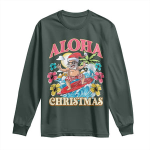 Christmas in Hawaii Long Sleeve Shirt Aloha Mele Kalikimaka Hawaiian Tropical Surfing Santa TS02 Dark Forest Green Print Your Wear