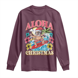 Christmas in Hawaii Long Sleeve Shirt Aloha Mele Kalikimaka Hawaiian Tropical Surfing Santa TS02 Maroon Print Your Wear