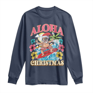 Christmas in Hawaii Long Sleeve Shirt Aloha Mele Kalikimaka Hawaiian Tropical Surfing Santa TS02 Navy Print Your Wear