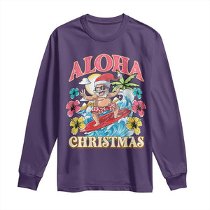 Christmas in Hawaii Long Sleeve Shirt Aloha Mele Kalikimaka Hawaiian Tropical Surfing Santa TS02 Purple Print Your Wear