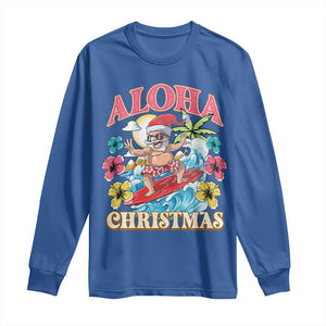 Christmas in Hawaii Long Sleeve Shirt Aloha Mele Kalikimaka Hawaiian Tropical Surfing Santa TS02 Royal Blue Print Your Wear