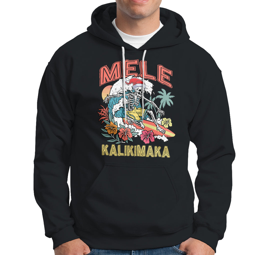 Mele Kalikimaka Hawaiian Christmas Tropical Xmas Surfing Skeleton Hoodie TS02 Black Printyourwear