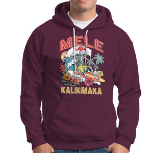 Mele Kalikimaka Hawaiian Christmas Tropical Xmas Surfing Skeleton Hoodie TS02 Maroon Printyourwear