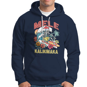 Mele Kalikimaka Hawaiian Christmas Tropical Xmas Surfing Skeleton Hoodie TS02 Navy Printyourwear