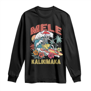 Christmas in Hawaii Long Sleeve Shirt Mele Kalikimaka Hawaiian Tropical Surfing Skeleton TS02 Black Print Your Wear