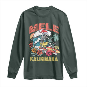 Christmas in Hawaii Long Sleeve Shirt Mele Kalikimaka Hawaiian Tropical Surfing Skeleton TS02 Dark Forest Green Print Your Wear