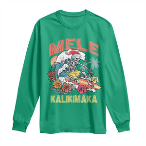 Christmas in Hawaii Long Sleeve Shirt Mele Kalikimaka Hawaiian Tropical Surfing Skeleton TS02 Irish Green Print Your Wear