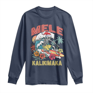 Christmas in Hawaii Long Sleeve Shirt Mele Kalikimaka Hawaiian Tropical Surfing Skeleton TS02 Navy Print Your Wear